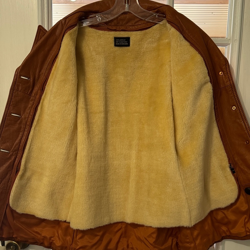 Vintage Brown Womens Leather Jacket with Belt & Removable Faux Fur Vest Small - Picture 9 of 16